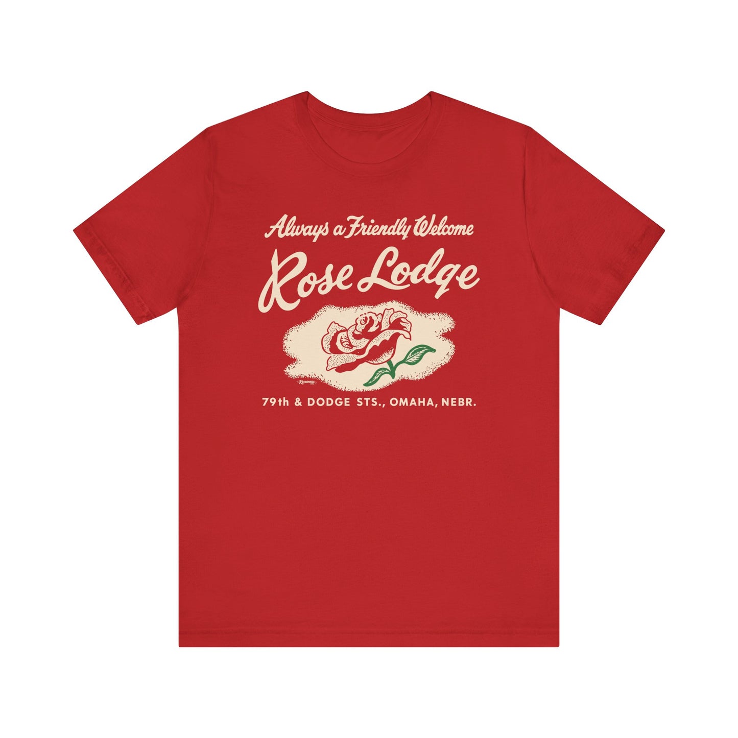 ROSE LODGE (on RED) Short Sleeve Tee