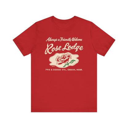 ROSE LODGE (on RED) Short Sleeve Tee