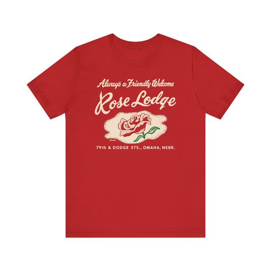 ROSE LODGE (on RED) Short Sleeve Tee