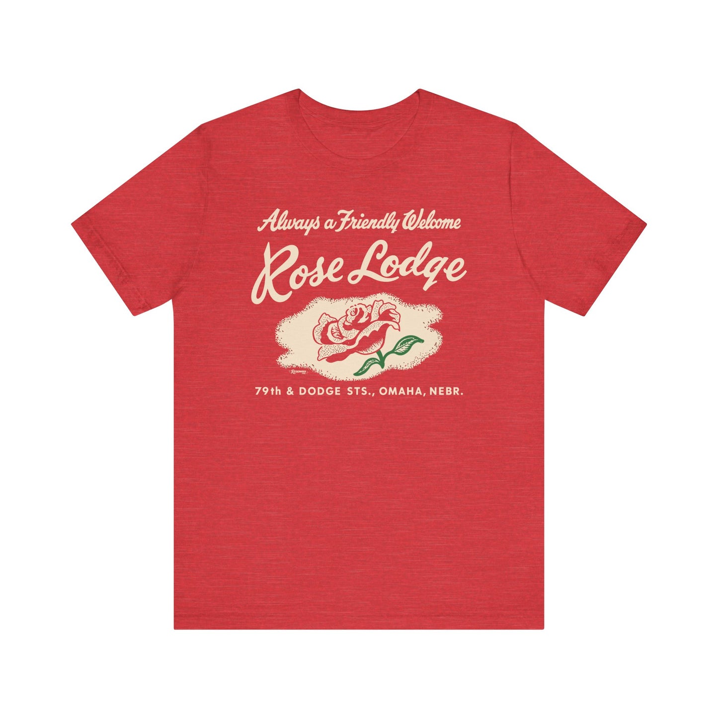 ROSE LODGE (on RED) Short Sleeve Tee