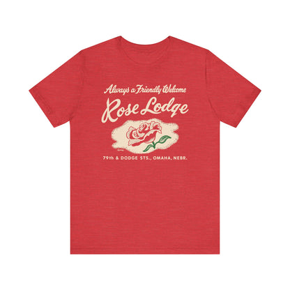 ROSE LODGE (on RED) Short Sleeve Tee
