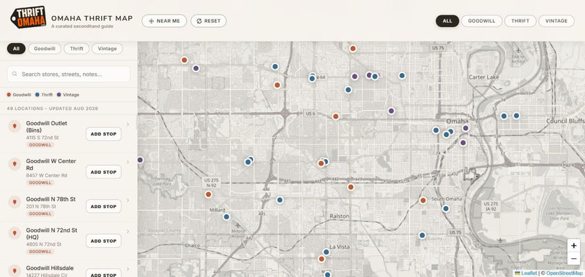 THRIFTOMAHA map of Omaha thrift and vintage shops